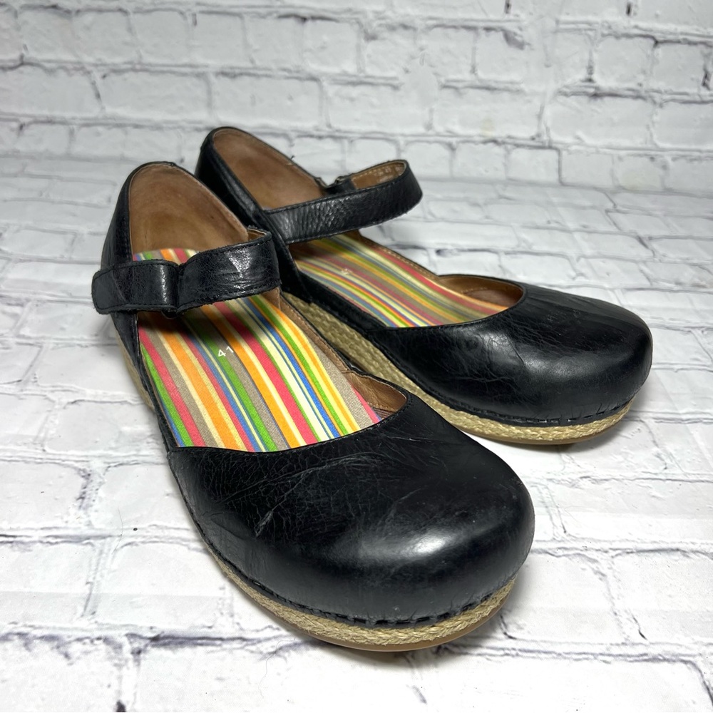 Dansko Jute Mary Jane Black Leather Sz 41 / US 10.5